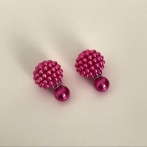 Hot Pink Pearl Double-Sided Front Back Earrings